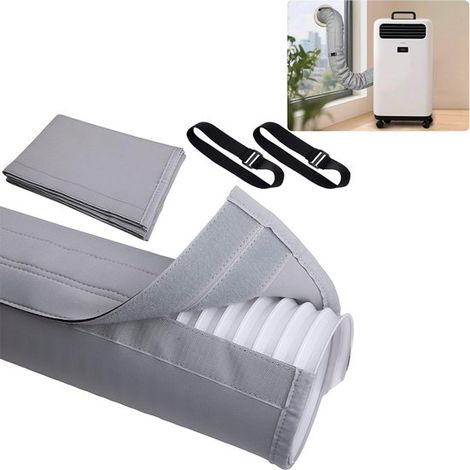 Copertura universale per tubo flessibile del condizionatore, 150 cm, per tubi di scarico di diametro inferiore a 15 cm, colore grigio. (1/5)