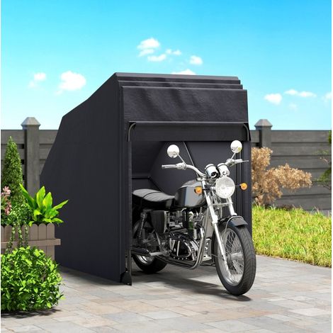 Auvent extérieur pour moto en tissu Oxford noir 345x135x191 cm, structure métal, abri pliable et ventilé (1/5)