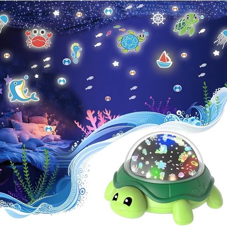 Veilleuse projecteur de tortue pour enfants – 10 modes d'éclairage et 2 films – Plafonnier à 360° pour décoration de chambre d'enfant, cadeau d'anniversaire tortue de mer pour garçons et (1/5)