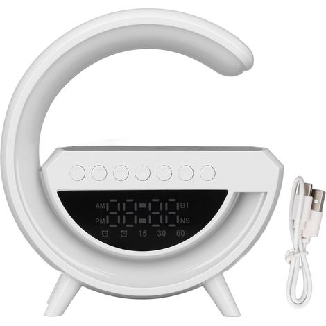 Lampe de Chevet Sans Fil Enceinte Bluetooth Réveil Lumière d'Ambiance Chargeur Rapide 5W Design G ABS Multicolore (1/5)
