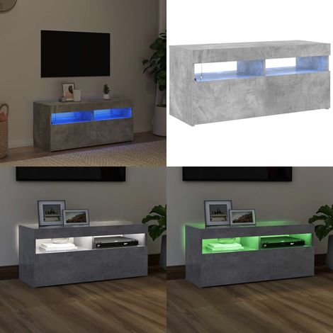 Meuble TV avec lumières LED gris béton 90x35x40 cm - Meuble Tv - Meuble Téléviseur - Armoire Tv - Télévision Led - Luminaire Rgb - Home & Living