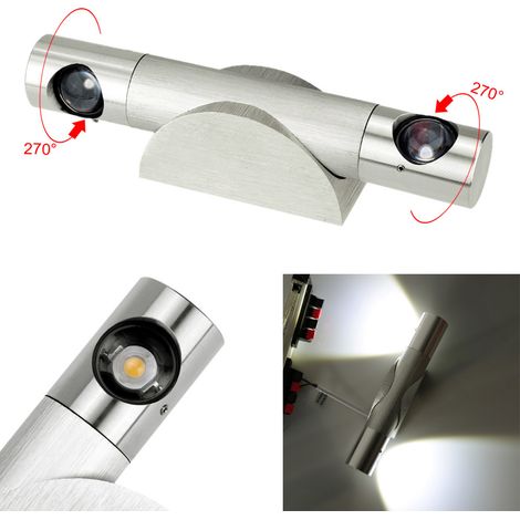 Luminaire mural LED rotatif 270° 6W aluminium argenté – pour salon, cuisine, chambre, hall (avec 2 LED)