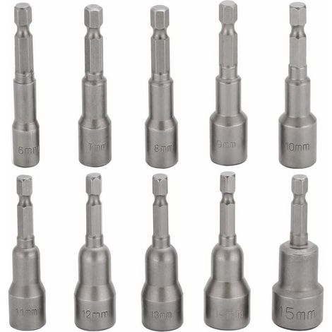 10-teiliges magnetisches Sechskant-Steckschlüssel-Set (6–15 mm) für Schlagschrauber, 1/4-Zoll-Sechskant-Steckschlüssel-Set für Schnellwechselfutter – LIAIKI
