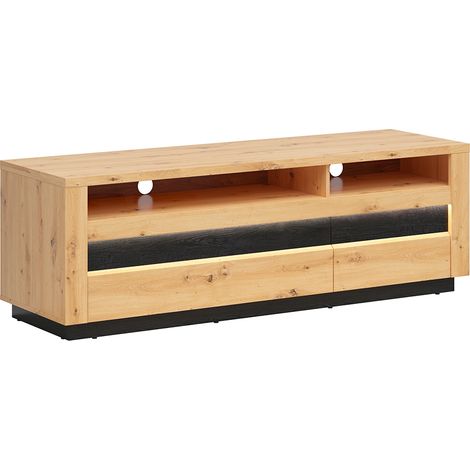TV-Möbel Glenn mit 2 Schubladen, Holzoptik und Schwarz, 161cm (1/5)