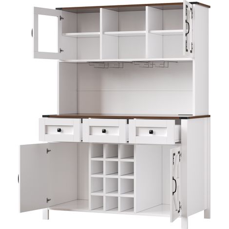 Mobile alto cucina con 4 ante, 3 cassetti, LED, 2 prese AC e 2 USB 120x40x170 cm bianco HOMVRA (1/5)