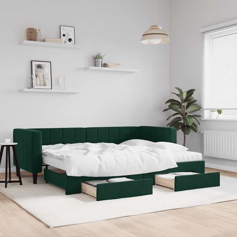 Tagesbett Ausziehbar mit Schubladen Dunkelgrün 80x200 cm Samt (1/5)
