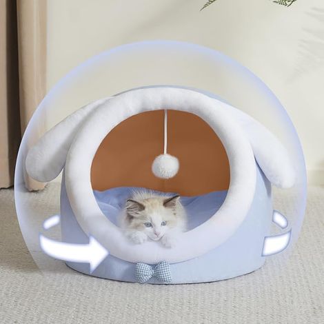 Grotte pour Chat, Panier pour Chats Interieur, Lit pour Chat L (45 cm x 43 cm x 37 cm), Cat Bed avec Coussin Lavable et Amovible, Niche pour Chats avec Semelle Antidérapante, Bleu (1/4)