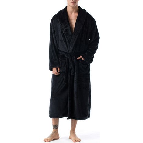 Homme peignoir bain molletonné col châle, robe spa douce, confortable, taille unique, idéale cadeau homme. (1/4)