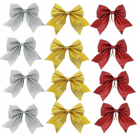 Fiocchi natalizi glitterati, set da 12, per decorazioni dell'albero di Natale (1/5)