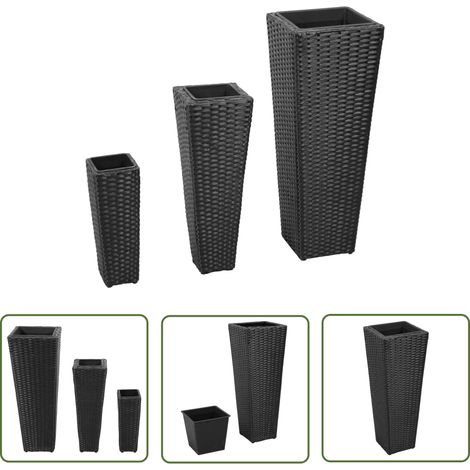 Lits surélevés de jardin 3 pcs Résine tressée Noir (1/5)