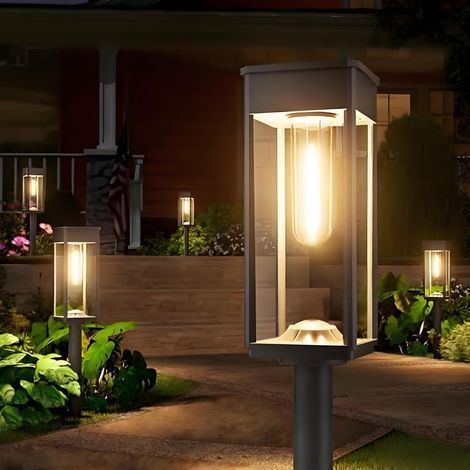Lampes de chemin solaires d'extérieur, 8 ensembles de lampes de jardin solaires, étanches IP65, lampes de chemin lumineuses, solaires, éclairage d'allée, décoration paysagère (blanc chaud). (1/5)