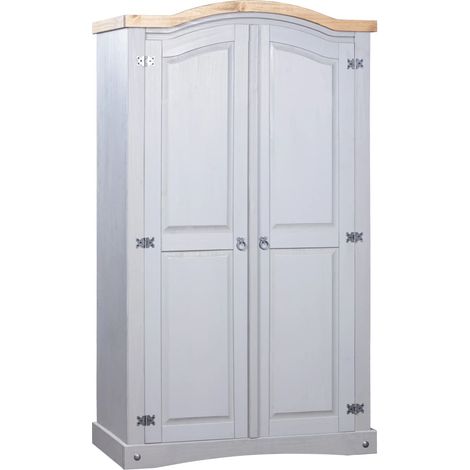 Armoire 2 portes pin massif gris et bois clair Harrie (1/5)