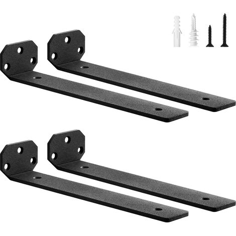 Lot de 4 Équerre Étagère Murale Métal Renforcée, Support Etagere Invisible, 50KG Charge, Support Étagère Murale 5mm Épaisseur, Équerre Étagère Durable Noir 25 cm (1/5)