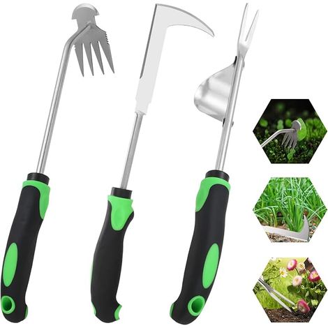 Arrache Mauvaise Herbe, Caoutchouc Vert  Desherbeur Manuel en Acier Inoxydable, Outils Jardinage pour Jardin, Cour et Joints Pavés (1/5)