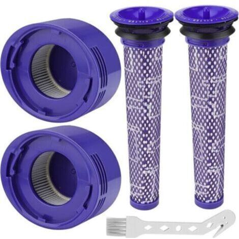 Filtre pour Dyson V8/V7, Filtres de Rechange Lavable pour Aspirateur Dyson V7/V8 Absolute et Animal, Accessoire Aspirateur pour Dyson V8 Avec 2 Post-Filtres HEPA, 2 Pré-Filtres, 1 Outil de Nett