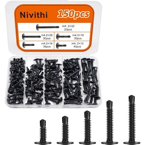 SR42K Noir Vis Autoforeuse Metal M4.2 Vis Autoforeuse 150pcs 410 Inox,pour Montage,Cette Vis Autoforeuse Inox Fixe Les Plaques,la Vis Autoforeuse Perce Directement le Support,pour Tôle (1/5)