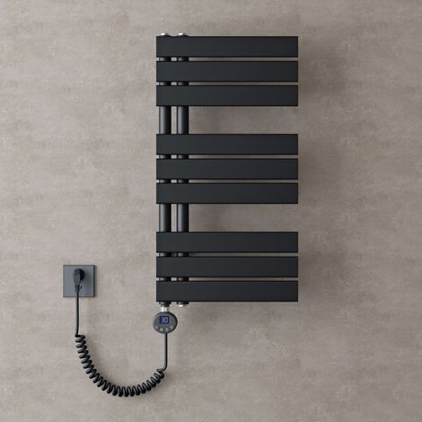 doporro Radiateur de Salle de Bain Sèche-Serviette 76x40cm avec Résistance Chauffante Noir 600W Radiateur à Eau Chaude Gris Noir Design FN (1/5)