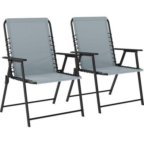 Outsunny Folding Garden Chairs, Outdoor Chairs Set of 2, Light Grey
