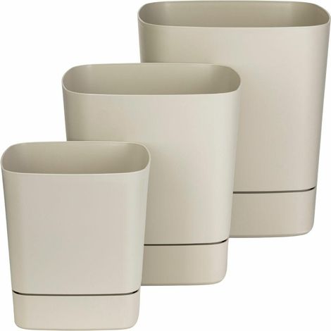 Set von CUBI Recycling-Blumentöpfen mit Untersetzern, beige, 3 Stück.