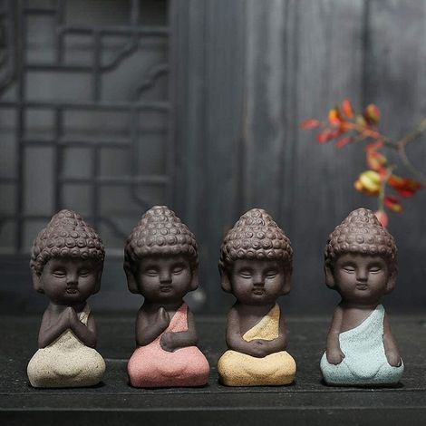 Ensemble de 4 statues décoratives et animaux de compagnie à thé de moine bouddhiste (1/5)