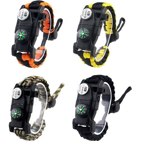 Bracelets de Survie (Pack de 4) s Matériel de Randonnée Kit D'équipement de Camping Sauvage Kit de Survie d'urgence avec Allume-Feu, Kit de Premiers Soins (1/5)