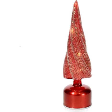 ALBERO DI NATALE ROTANTE IN VETRO ROSSO CON LUCI LED DECORAZIONE DA TAVOLO H33