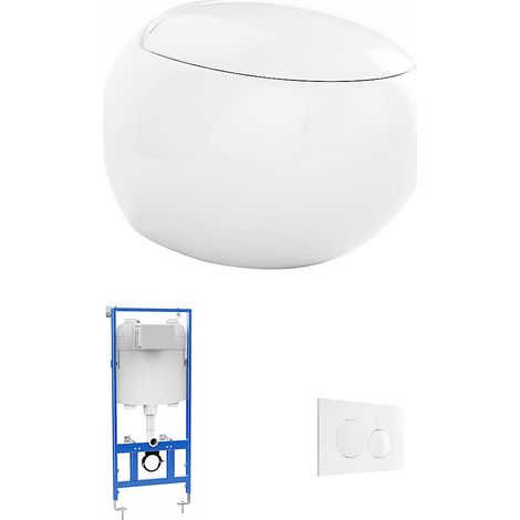 Set WC sospeso con telaio e piastra di attivazione in Ceramica Bianco - HURO II