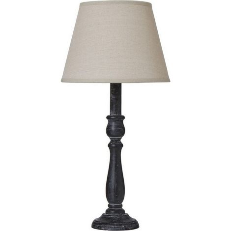 Ravenna Column Table Lamp with Linen Shade - Wood - L11 x W11 x H40 cm - Grey