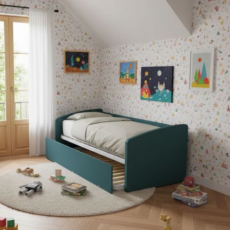 Divano letto singolo con secondo letto estraibile – Design funzionale - Verde Petrolio