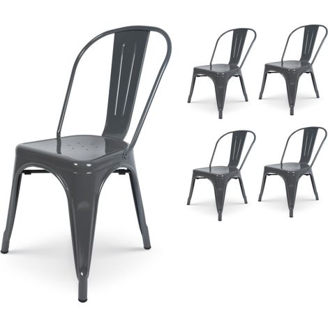 Set de 4 Sillas Metálicas Gris Oscuro con Efecto Brillante - Estilo Industrial (1/5)