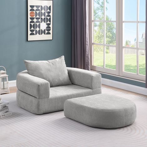 Klappbarer Schlafsessel hellgrau 101 x 90 x 41 cm mit Kissen, Stoff, MEUBLIV (1/5)