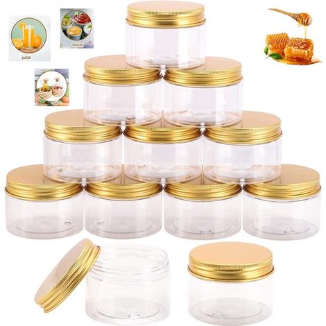 Set di 12 dispenser per crema in vasetti trasparenti con tappo in alluminio, confezione cosmetica, vasetto in plastica trasparente con coperchio, ricaricabile. (1/5)