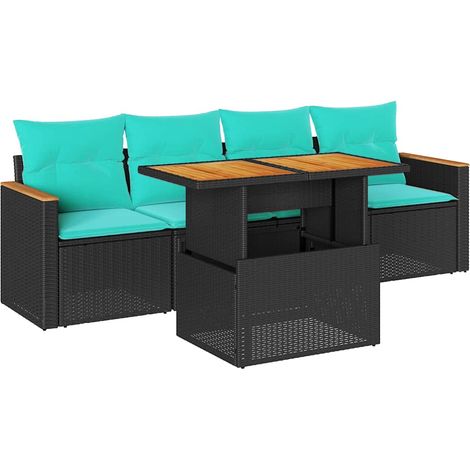 Set de muebles de jardín 5 pzas y cojines ratán sintético negro vidaXL