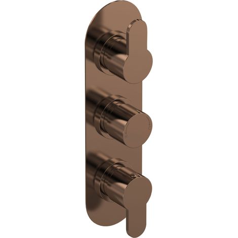 Nuie Arvan Thermostatic Concealed Shower Valve with Diverter Triple Handle - Brushed Bronze
