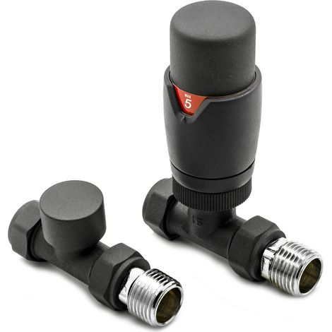 Reina Modal TRV Straight Radiator Valve and LockShield - Anthracite
