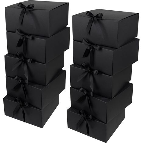 Boîte Cadeau Noire avec Couvercle, 20x20x10cm Grande Boîte Cadeau Vide, 10PCS Boîte D'emballage Cadeau pour Mariage, Anniversaire, Noël, Pâques, Cadeau de Fête (1/5)