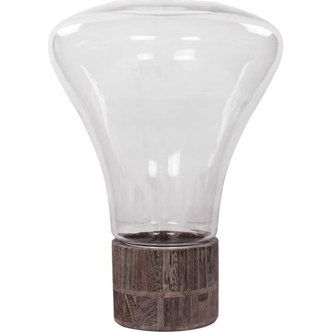 Lanterna portacandele Eris 197 in vetro trasparente e base MDF grigio-scuro (1/4)