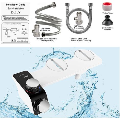 Bidets portables pour femmes Nettoyeur corporel Froid et Chaud Double Spray Abattant de toilette ABS Installation facile pour femmes Couvercle de toilette intelligent Pas d'électricité Bidet Froid et (1/5)