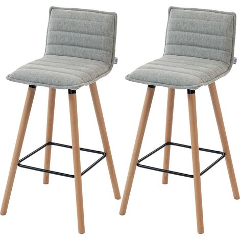 Set aus 2 grauen Barhockern, gepolsterter Sitz mit Rückenlehne und Fußstütze, 48 x 48 x 99,5 cm