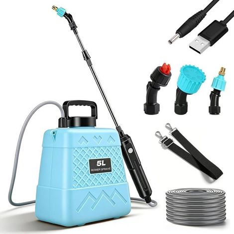Pulvérisateur Électrique de Jardín, Pulvérisateur De Jardin Electrique 5 L, Rechargeable avec 3 Buses, Télescopique, Bandoulière Réglable, pour Pelouse et Arrosage (1/5)