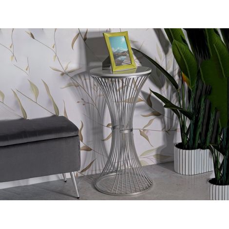 Dmora - Wohnzimmertisch Sitnica, Niedriger Wohnzimmertisch, Kaffeeregal, Couchtisch für Sofa, Silber, 40x40 h79 cm (1/5)