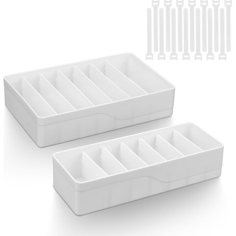 2 Stück Kabel Organizer Box, Kabel Aufbewahrungsbox mit 14 Kabelbinder und 7 Verstellbare Fächern, Ladekabel Organizer Box für Schreibtisch Lagerung, Büro, Hausgebrauch (1 Groß + 1 Klein)