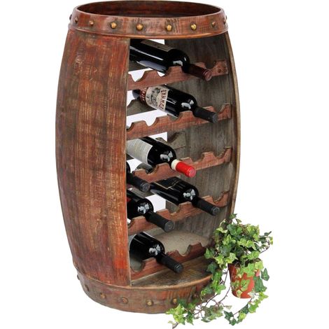 DanDiBo Weinregal Holz Stehend Weinfass 0370-R Fass 80 cm Flaschenregal Flaschenständer Flaschenhalter Braun Bar Weinbar