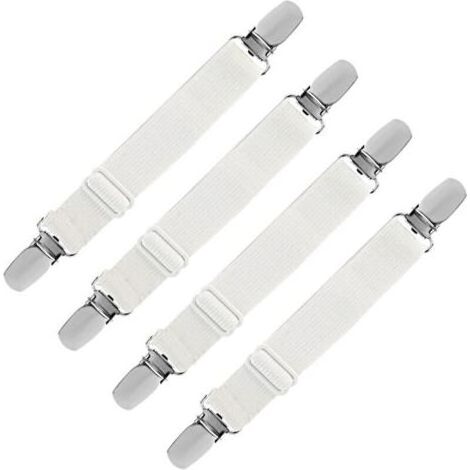 Tendeur Drap Housse Élastique, Fixation Attache Sangle de Maintien Ajustable pour Drap Lit, Canapé, Housse de Repassage (Blanc, Lot de 4) (1/5)