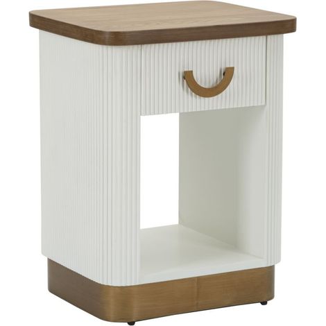 Comodino Tolosa in MDF, frassino e ferro bianco e oro 48x40x62 cm