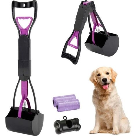 Pelle Ramasse-Crottes - Pet - Pliable - Long Manche - Noir & Pourpre - Facile à Utiliser (1/4)