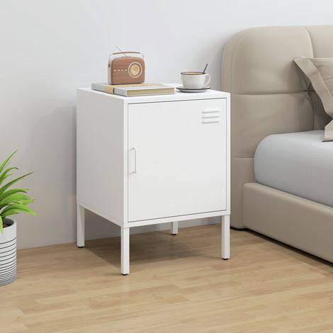 Table de chevet en acier, table d'appoint multifonctionnelle, étagère réglable, pour chambre ou salon, blanche (1/5)