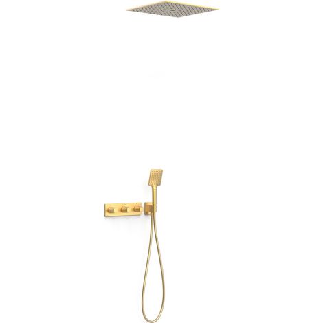 TRES 30725306OM B-SYSTEM Kit de Grifo Termostático Empotrado de 3 Vías Ducha Color Oro Mate 24K - ref: 30725306OM