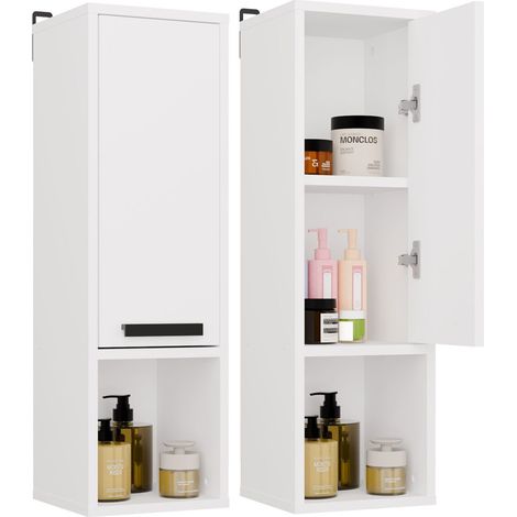Armario de baño suspendido Mexy W1D, 1 puerta, 3 estantes, blanco. (1/5)