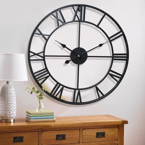 Horloge murale vintage silencieuse en métal 40 cm – Chiffres romains noirs – Décoration pour salon et chambre à coucher – Piles AA (1/3)